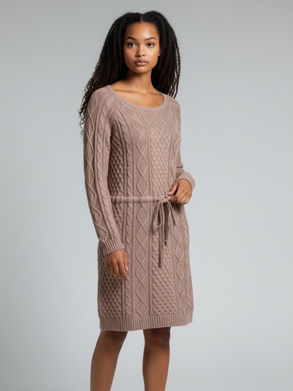 La Lavon Taupe Knit Cable Sweater